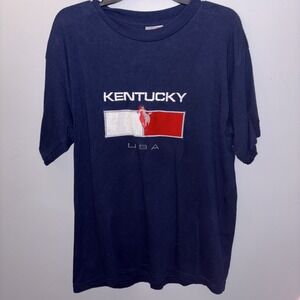 Vintage Kentucky Derby T-Shirt Navy Embroidered Horse Race USA Adult Size L